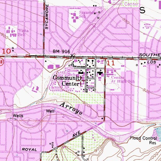 Topographic Map of Community Center, CA