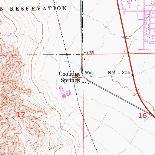 Topographic Map of Coolidge Springs, CA