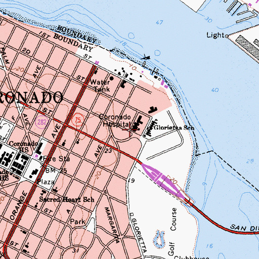 Topographic Map of Sharp Coronado Hospital, CA