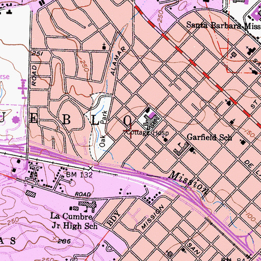 Topographic Map of Santa Barbara Cottage Hospital, CA
