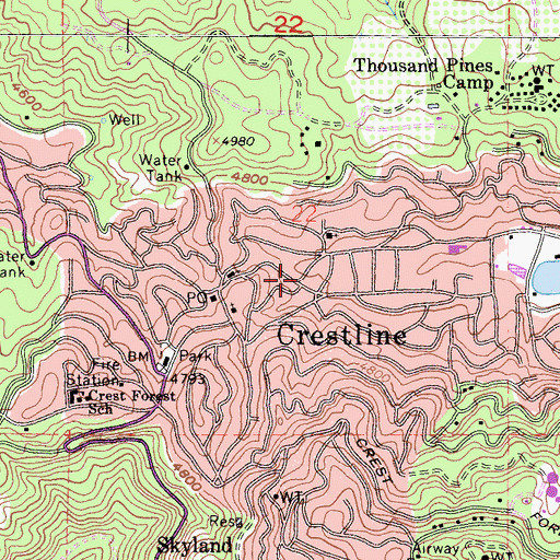 Topographic Map of Crestline, CA