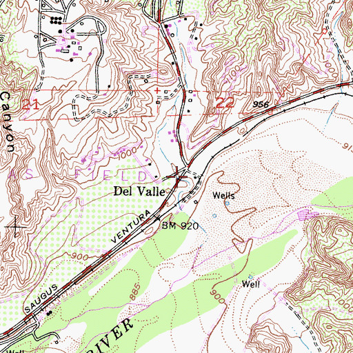 Topographic Map of Del Valle, CA