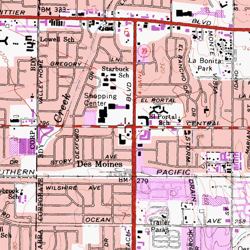 Topographic Map of Des Moines, CA