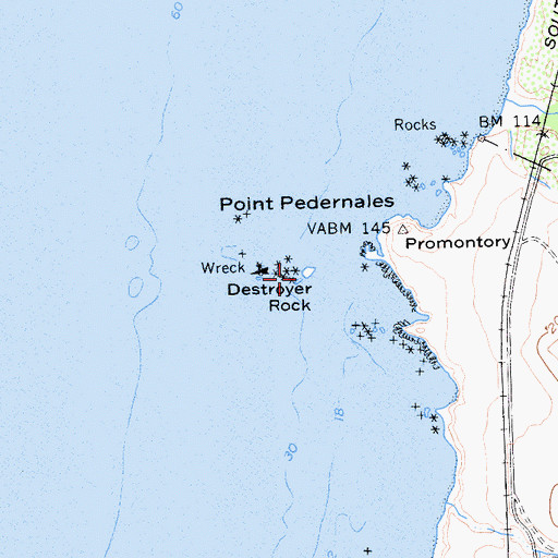 Topographic Map of Destroyer Rock, CA