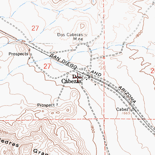 Topographic Map of Dos Cabezas, CA