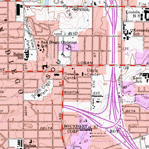 Topographic Map of Doyle Elementary School, CA