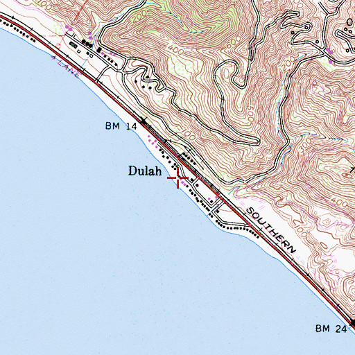 Topographic Map of Dulah, CA