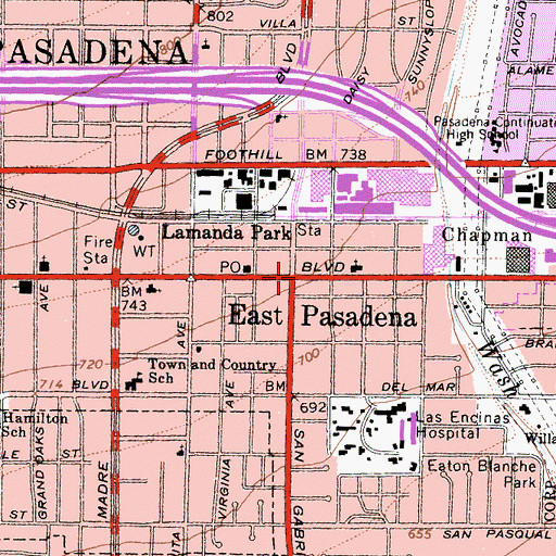 Topographic Map of East Pasadena, CA