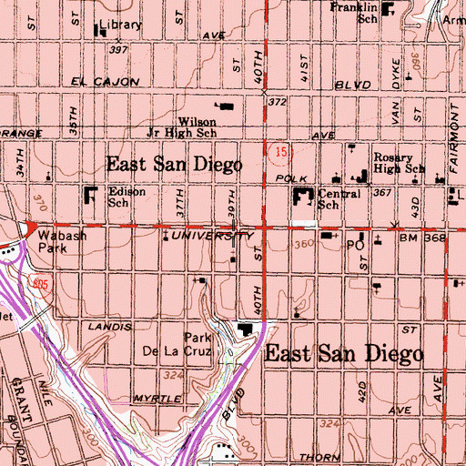 Topographic Map of East San Diego, CA