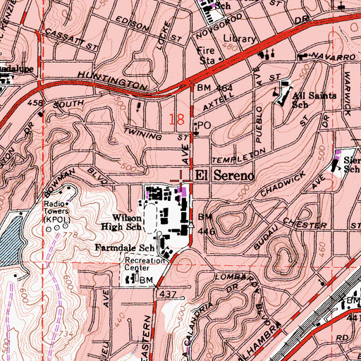 Topographic Map of El Sereno, CA