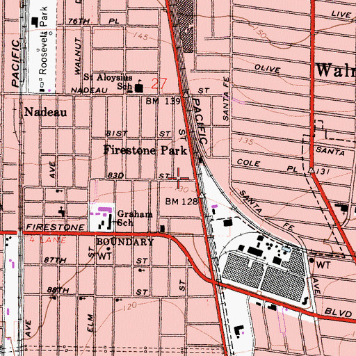 Topographic Map of Firestone Park, CA