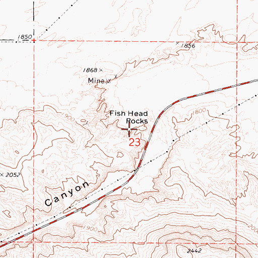 Topographic Map of Fish Head Rocks, CA