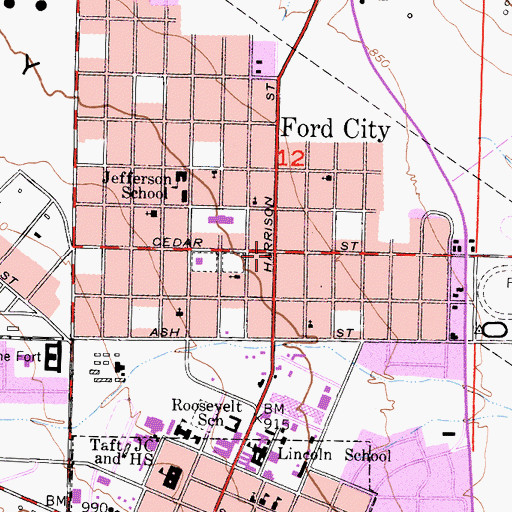 Topographic Map of Ford City, CA