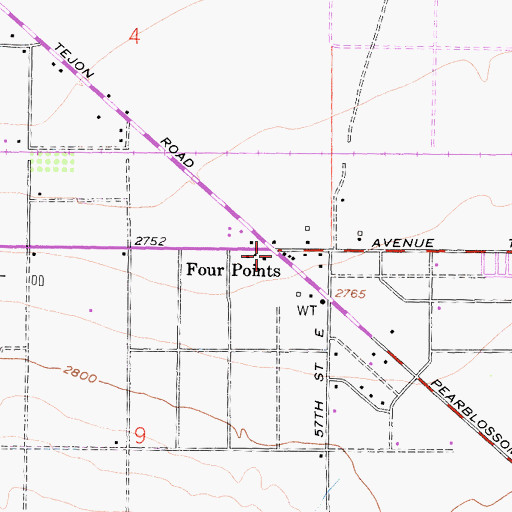 Topographic Map of Four Points, CA