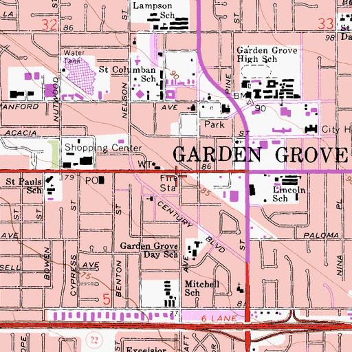 Topographic Map of Garden Grove, CA