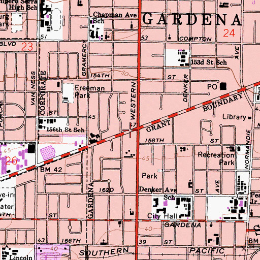 Topographic Map of Gardena, CA