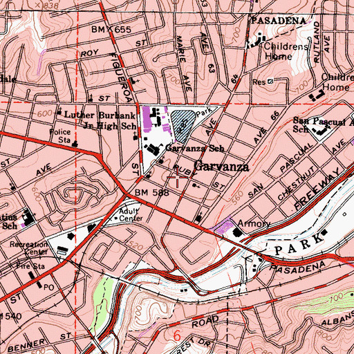 Topographic Map of Garvanza, CA