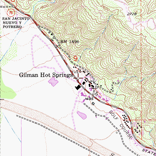 Topographic Map of Gilman Hot Springs, CA