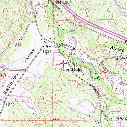 Topographic Map of Glen Oaks, CA