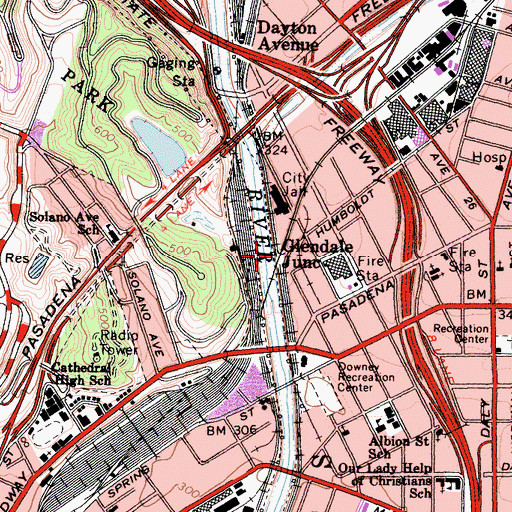 Topographic Map of Glendale Junction, CA