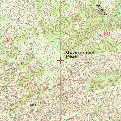 Topographic Map of Government Peak, CA