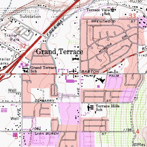 Topographic Map of Grand Terrace, CA