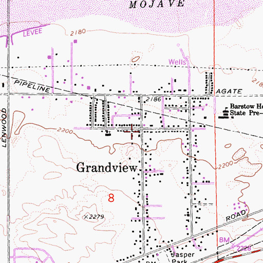 Topographic Map of Grandview, CA