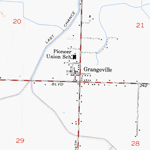 Topographic Map of Grangeville, CA