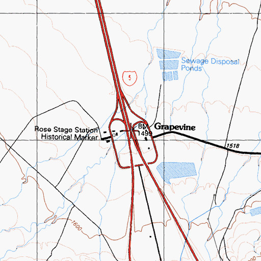Topographic Map of Grapevine, CA