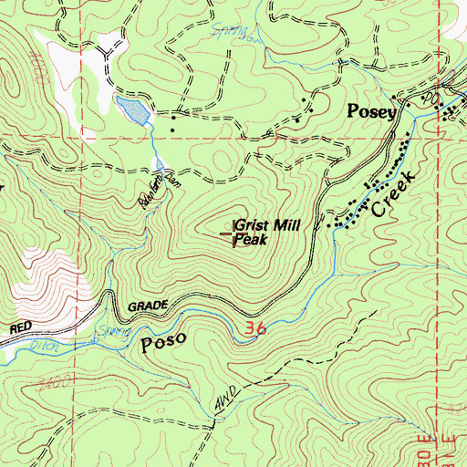 Topographic Map of Grist Mill Peak, CA
