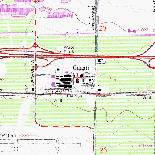 Topographic Map of Guasti, CA