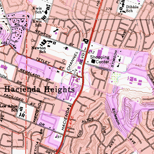 Topographic Map of Hacienda Heights, CA