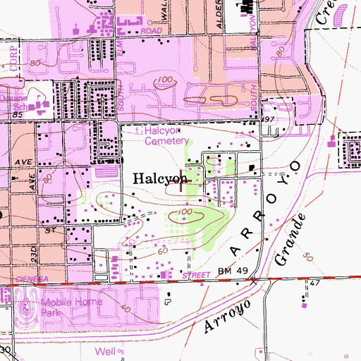 Topographic Map of Halcyon, CA