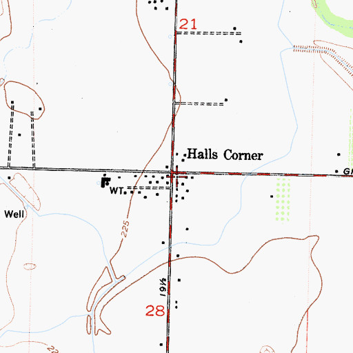 Topographic Map of Halls Corner, CA