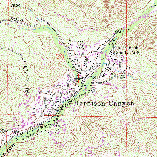 Topographic Map of Harbison Canyon, CA