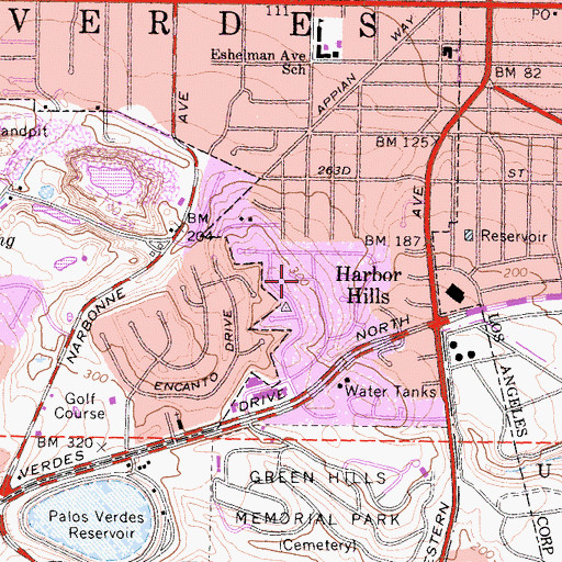 Topographic Map of Harbor Hills, CA