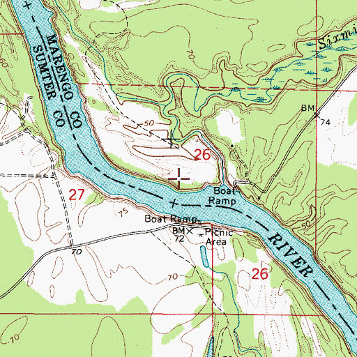 Topographic Map of Lock Three Left Bank Public Use Area, AL