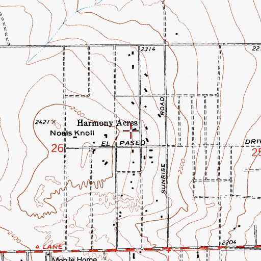 Topographic Map of Harmony Acres, CA