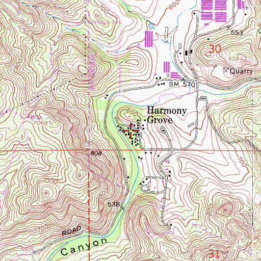 Topographic Map of Harmony Grove, CA