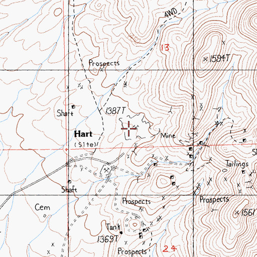 Topographic Map of Hart (historical), CA