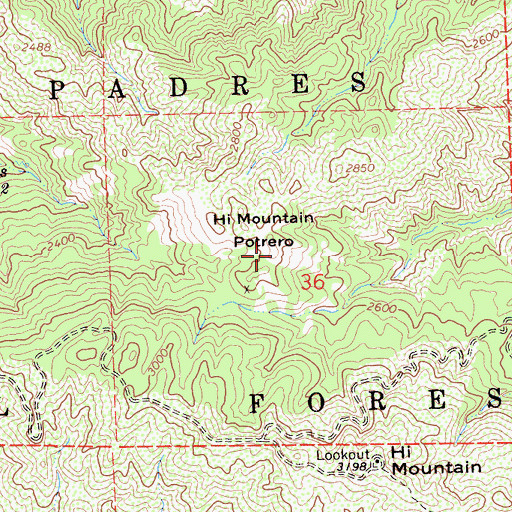 Topographic Map of Hi Mountain Potrero, CA