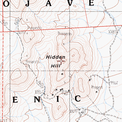 Topographic Map of Hidden Hill, CA