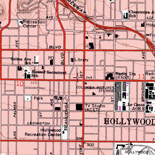 Topographic Map of Hollywood, CA