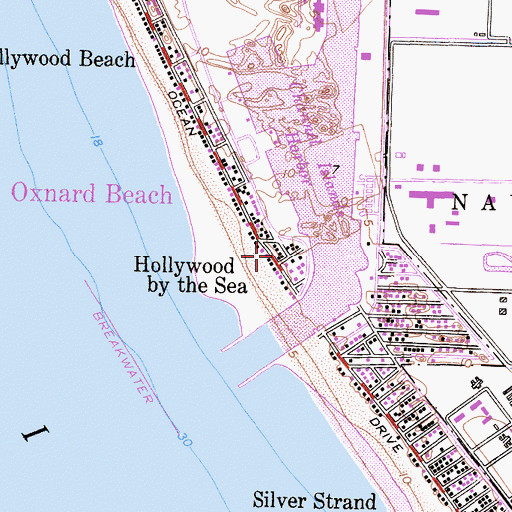 Topographic Map of Hollywood by the Sea, CA