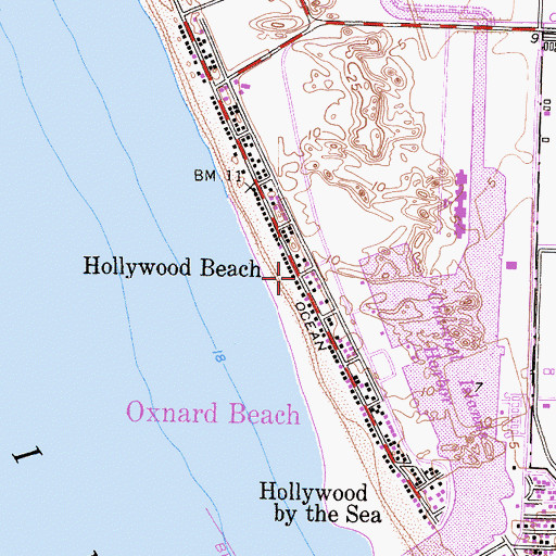 Topographic Map of Hollywood Beach, CA