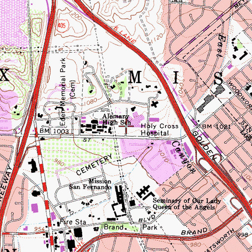 Topographic Map of Providence Holy Cross Medical Center, CA