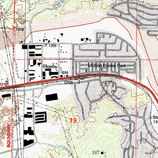 Topographic Map of Honby, CA