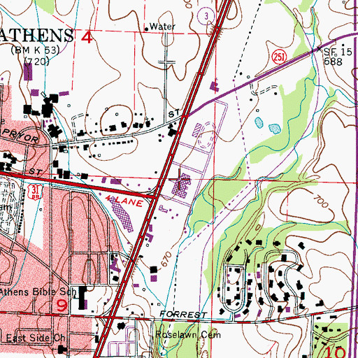 Topographic Map of Athens High School, AL