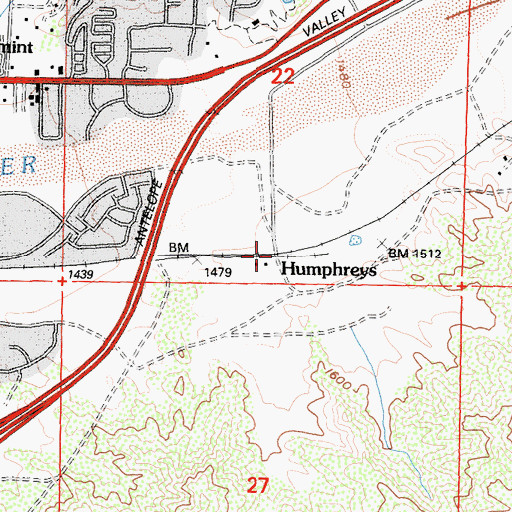 Topographic Map of Humphreys, CA