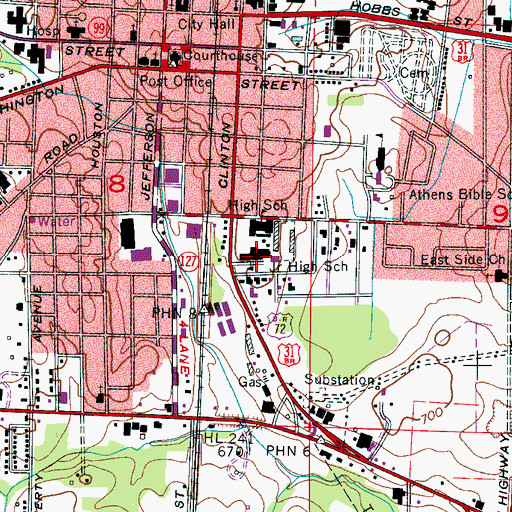 Topographic Map of Athens Junior High School, AL